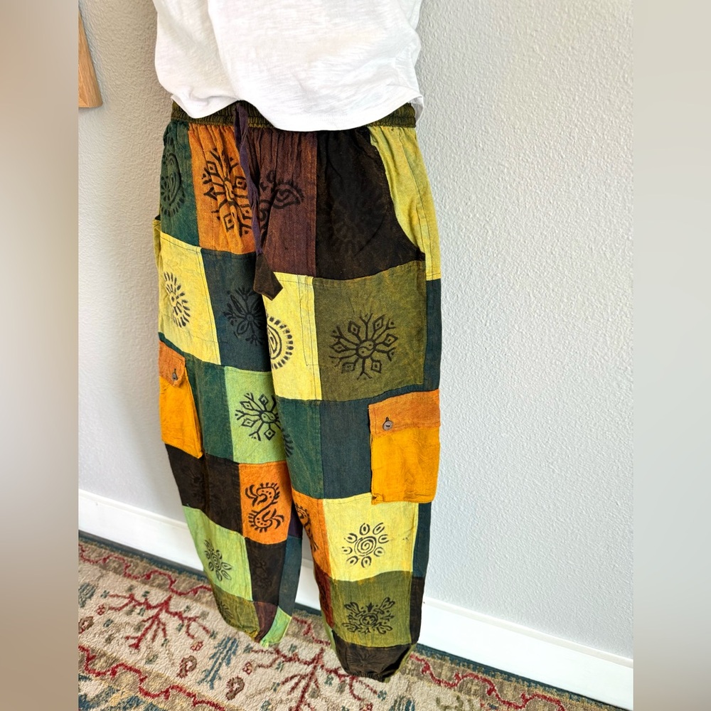 IndieGlam Cotton Patchwork Cargo Boho Pants NWT - image 3